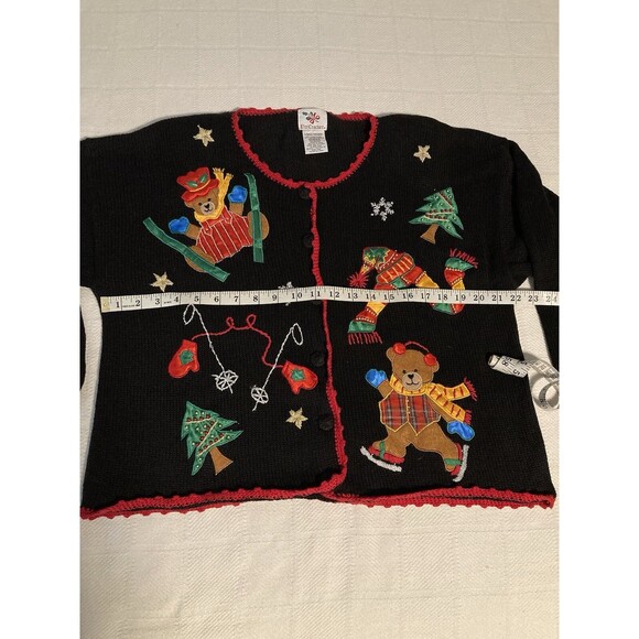 Embroidered Nutcracker Christmas Cardigan L Ugly Sweater Granny Black Vintage - Picture 4 of 9